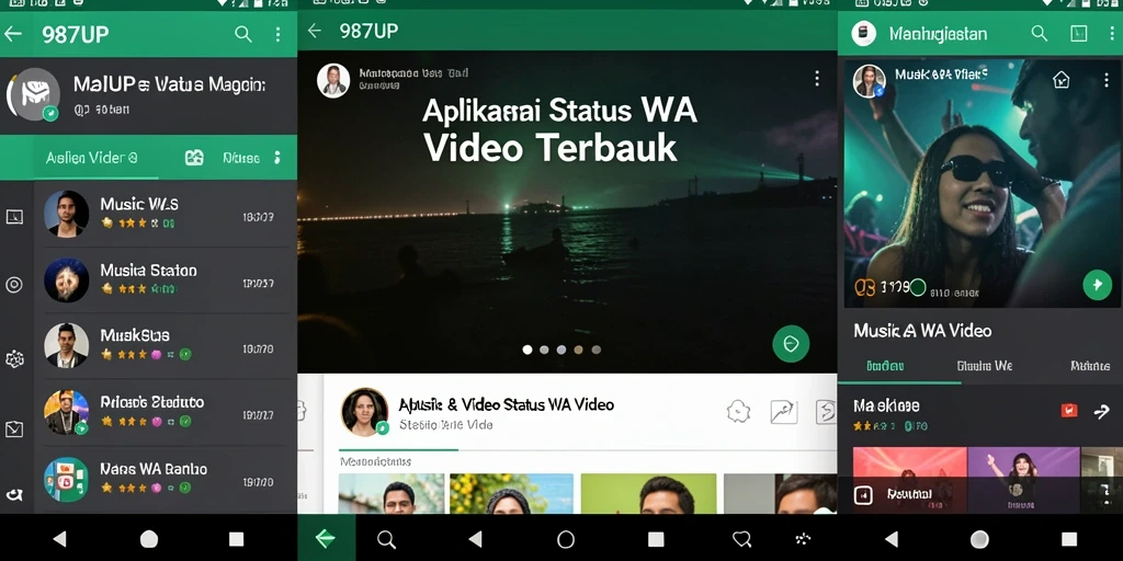 Tampilan antarmuka aplikasi 987UP untuk Status WA Video yang intuitif.
