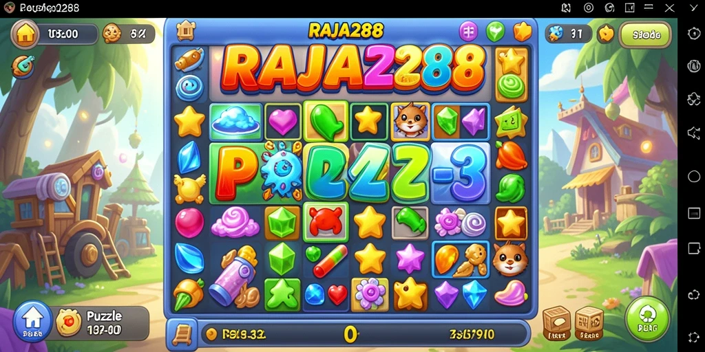 Tampilan antarmuka game Puzzle Match-3 RAJA288 yang menawan.