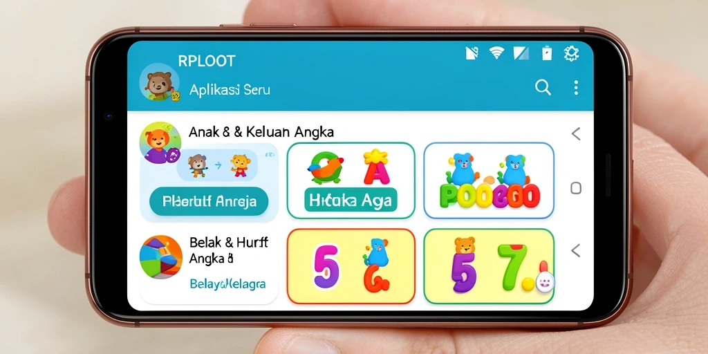 Antarmuka aplikasi RPLOOT yang ceria untuk belajar huruf dan angka.
