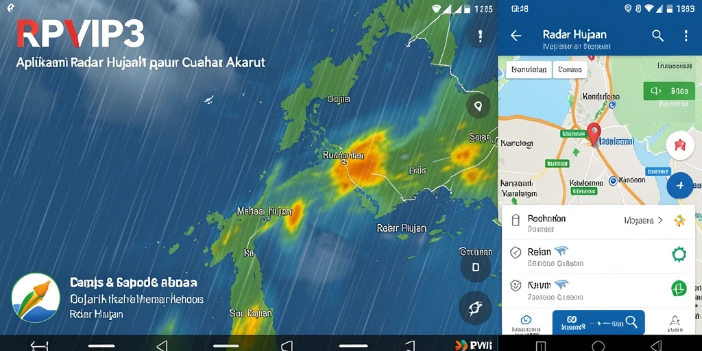 Antarmuka RPVIP3 menunjukkan prakiraan cuaca dan radar hujan.