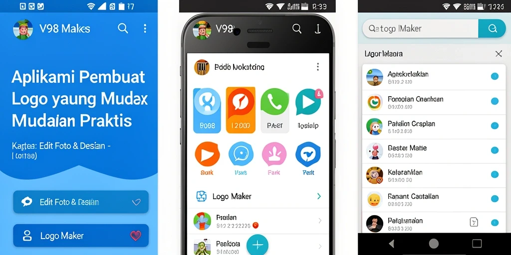 Screenshot antarmuka pengguna V98 yang menampilkan fitur Logo Maker.